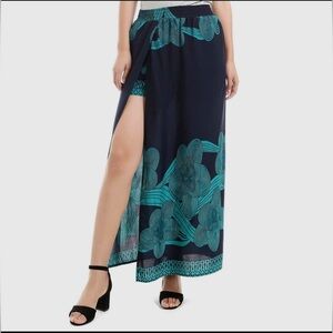 Elegant Teal Floral Maxi Skirt